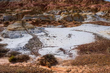 Landscape of multi-colored clay dunes. Mars on earth.