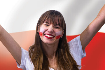 Polish national team football fans cheering their team at the 2022 world championships, football...