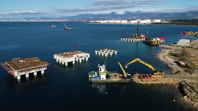 Aerial view of the shore of the bay in Omisalj, Croatia