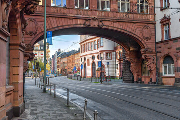 Frankfurt am Main, Germany - October 17th, 2022: Streets of Frankfurt am Main, beautiful city in Germany where modern and historic architecture meet.