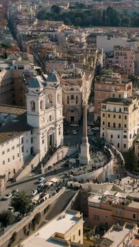 Aerial view of Spanish Steps in Rome. Vertical video