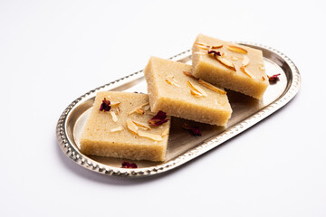 Rava barfi or sooji burfi or barfee is an Indian Sweet made with semolina, sugar, ghee and almonds