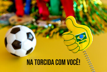 World Cup, items from the brazilian fans on yellow background.