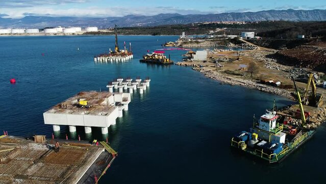 Aerial view of the shore of the bay in Omisalj, Croatia