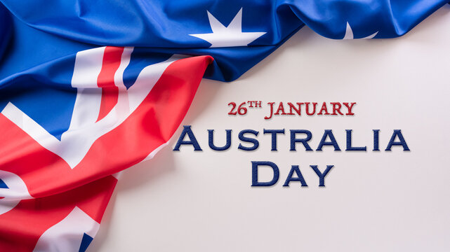 Happy Australia day concept. Australian flag and the text against white background. 26 January.