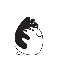 Hugs illustration in black and white color. Animals hug each other. Minimalistic art
