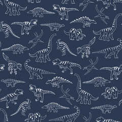 Dinosaur collection vector seamless pattern.