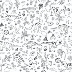 Dinosaur collection vector seamless pattern.