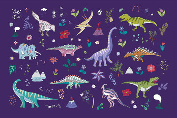 Dinosaur collection vector illustrations set.