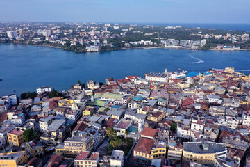 Obraz na płótnie Canvas Aerial view of Mombasa island in the coast of Kenya, East Africa