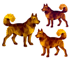 low poly style image, painted dog, husky, for decoration and stickers.
