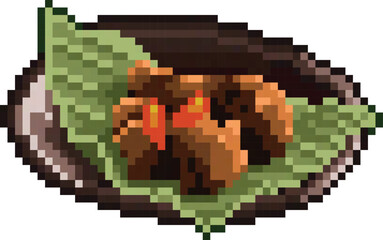 Fototapeta premium Rendang pixel art, beef with coconut sauce pixel art