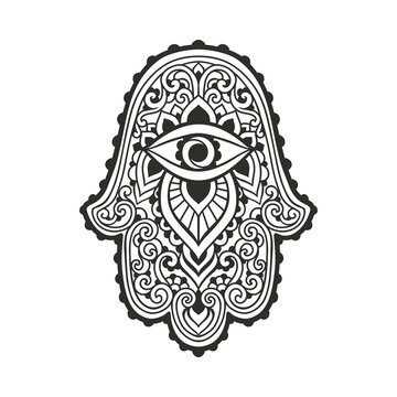 Hamsa Hand of Fatima . Vector illustration. Ethnic amulet Indian, Arabic, Jewish ornaments