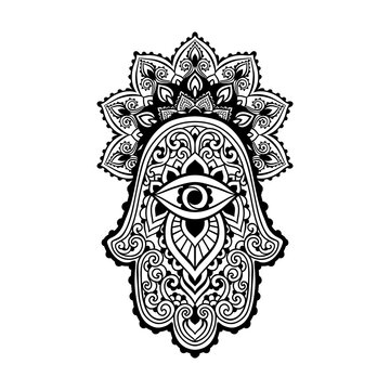 Hamsa Hand of Fatima . Vector illustration. Ethnic amulet Indian, Arabic, Jewish ornaments