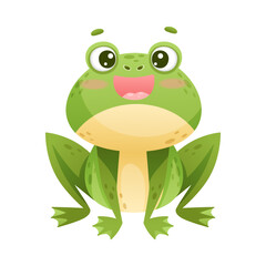 Cute Green Leaping Frog Character Sitting and Smiling Vector Illustration