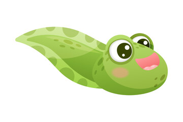 Cute Green Tadpole Cartoon Character Vector Illustration