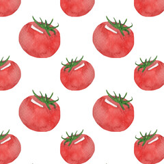 Tomato pattern.Farm.Watercolor print on white background.Natural hand drawn pattern