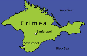 Crimean peninsula vector image. Ukraine. Annexed Crimea. War in Ukraine. Yellow blue color.