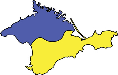 Crimean peninsula vector image. Ukraine. Annexed Crimea. War in Ukraine. Yellow blue color.