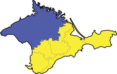 Crimean peninsula vector image. Ukraine. Annexed Crimea. War in Ukraine. Yellow blue color.
