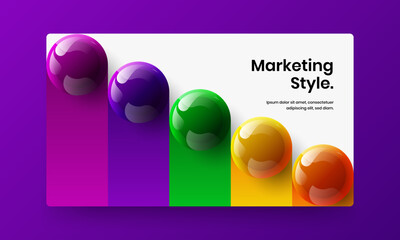 Isolated poster design vector template. Modern realistic balls magazine cover concept.