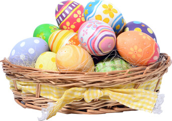 Happy Easter day colorful eggs in basket