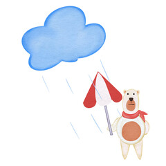 bear with rain watercolor 