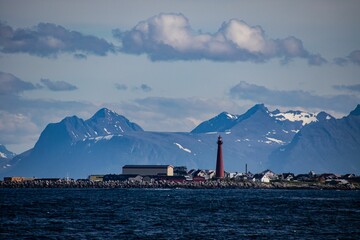 Obraz premium Scenic view of the Andenes Lighthouse in Nordland county, Norway