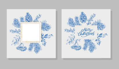 Christmas frame tree gold background. New year Festive background. Abstract floral background. Decorative border.