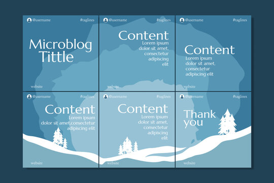 Microblog carousel slides template for social media with winter theme and soft colors