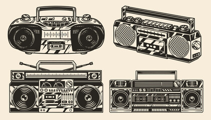 Music equipment set sticker monochrome - obrazy, fototapety, plakaty