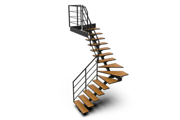 Modern stair design for interior. Illustration with modern interior metallic stair isolated on transparent background. 