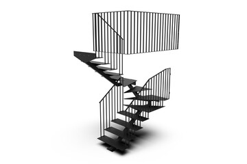 Modern stair design for interior. Illustration with modern interior metallic stair isolated on transparent background. 