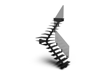 Modern stair design for interior. Illustration with modern interior metallic stair isolated on transparent background. 