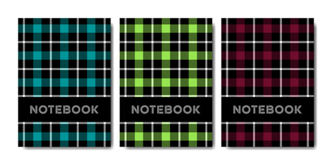 Set of cover notebook template with tartan pattern