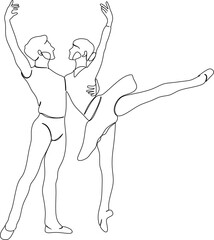 Continuous line drawing of two ballet dancers