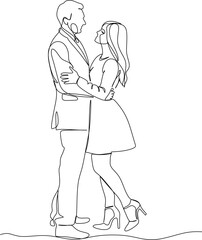 one line drawing of hugging couple vector minimalism. Single hand drawn continuous of man and woman in romantic moment.
