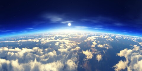 Beautiful view of the Earth from low orbit, sunrise above the clouds, 3d rendering