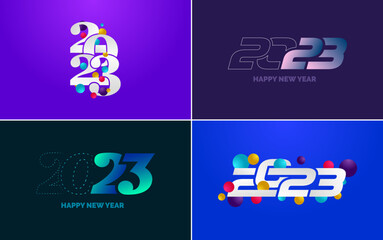 Happy New Year 2023 text design Pack. for Brochure design template. card. banner. New Year Vector illustration