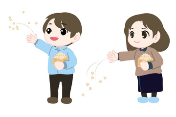 豆まきをする人のイラスト