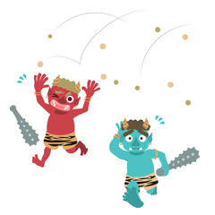 豆を投げられて逃げる鬼のイラスト