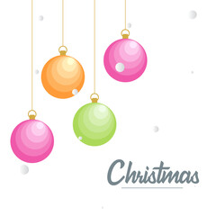 Flat merry christmas Glossy decorative Ball elements hanging Vector background illustration