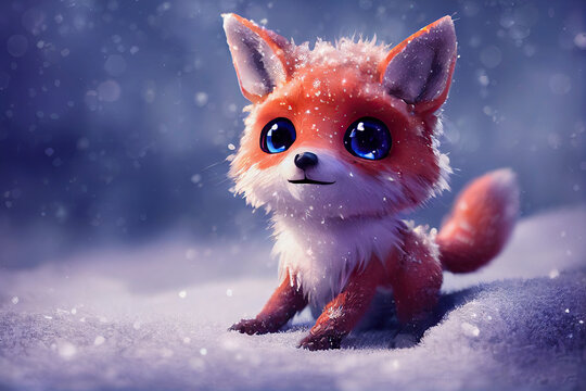 red fox in the snow ai-generated illustration, artificial intelligence
