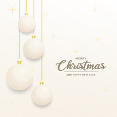 Festive Christmas decoration White and gold christmas balls for website. social networks. blog or your video channel. Vector illustration