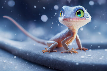 cute lizard on the snow ai-generated illustration, artificial intelligence