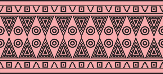 Vector pink and black seamless Indian patterns. National seamless ornaments, borders, frames. colored decorations of the peoples of South America, Maya, Inca, Aztecs. Print for fabric, paper, textile