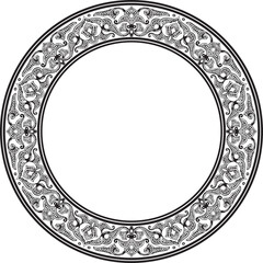 Vector monochrome round oriental ornament. Arabic patterned circle of Iran, Iraq, Turkey, Syria. Persian frame, border. For sandblasting, laser and plotter cutting.