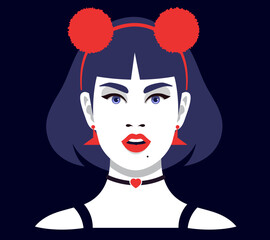 Portrait of a beautiful fashion girl. Avatar for social media. Bright vector illustration in flat style. Fashion woman in style pop art. Social Media Avatar.
