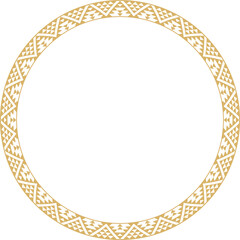 Vector round golden border ornament. Native American tribes framework, circle.