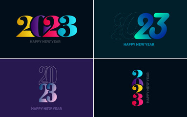 Big set 2023 Happy New Year black logo text design. 20 23 number design template. Collection of symbols of 2023 Happy New Year. New Year Vector illustration